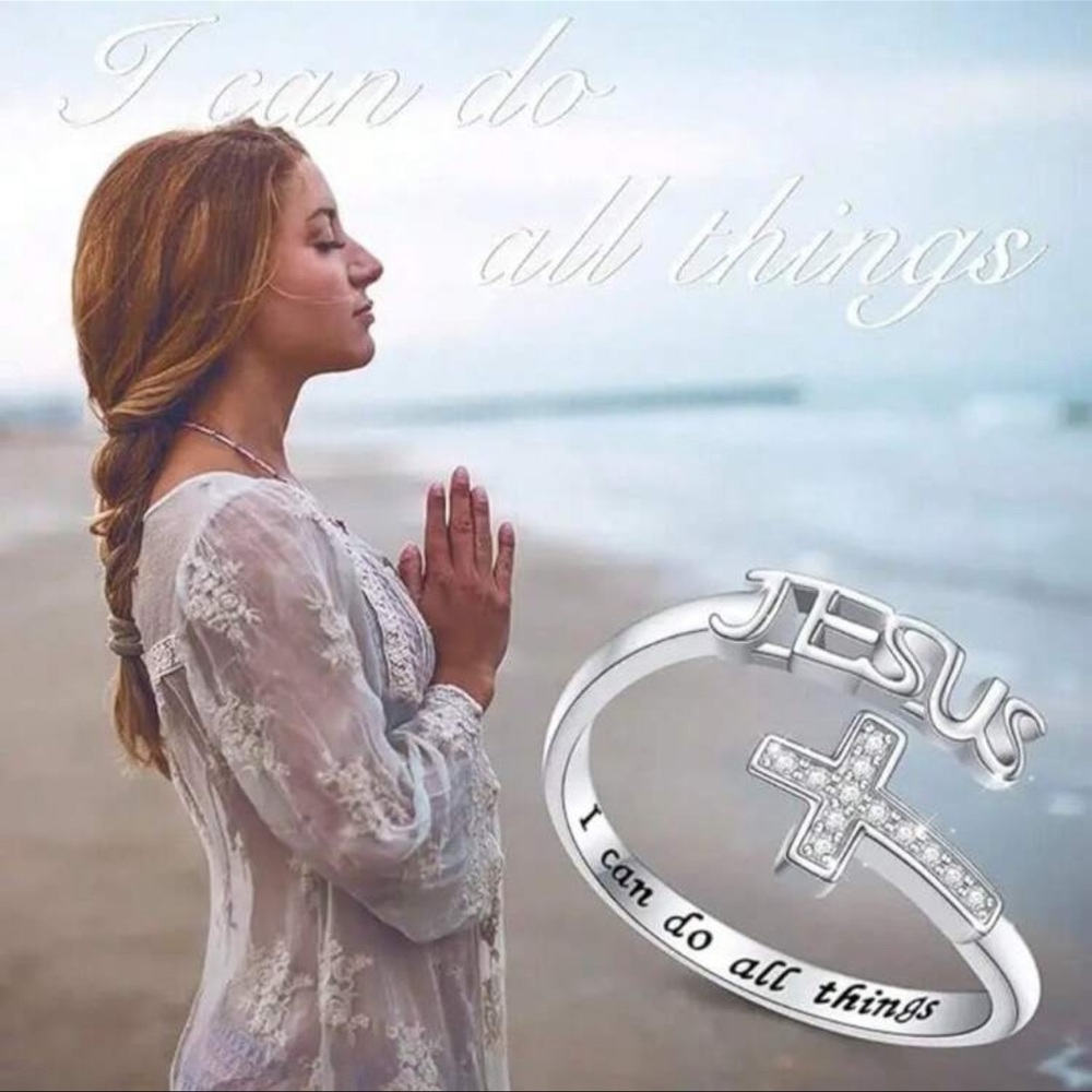 - Chic Nation Silver Ring with Engraved Cross and Text